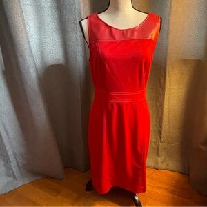 Ladies red  dress with leather accent.  Great for work or a night out.